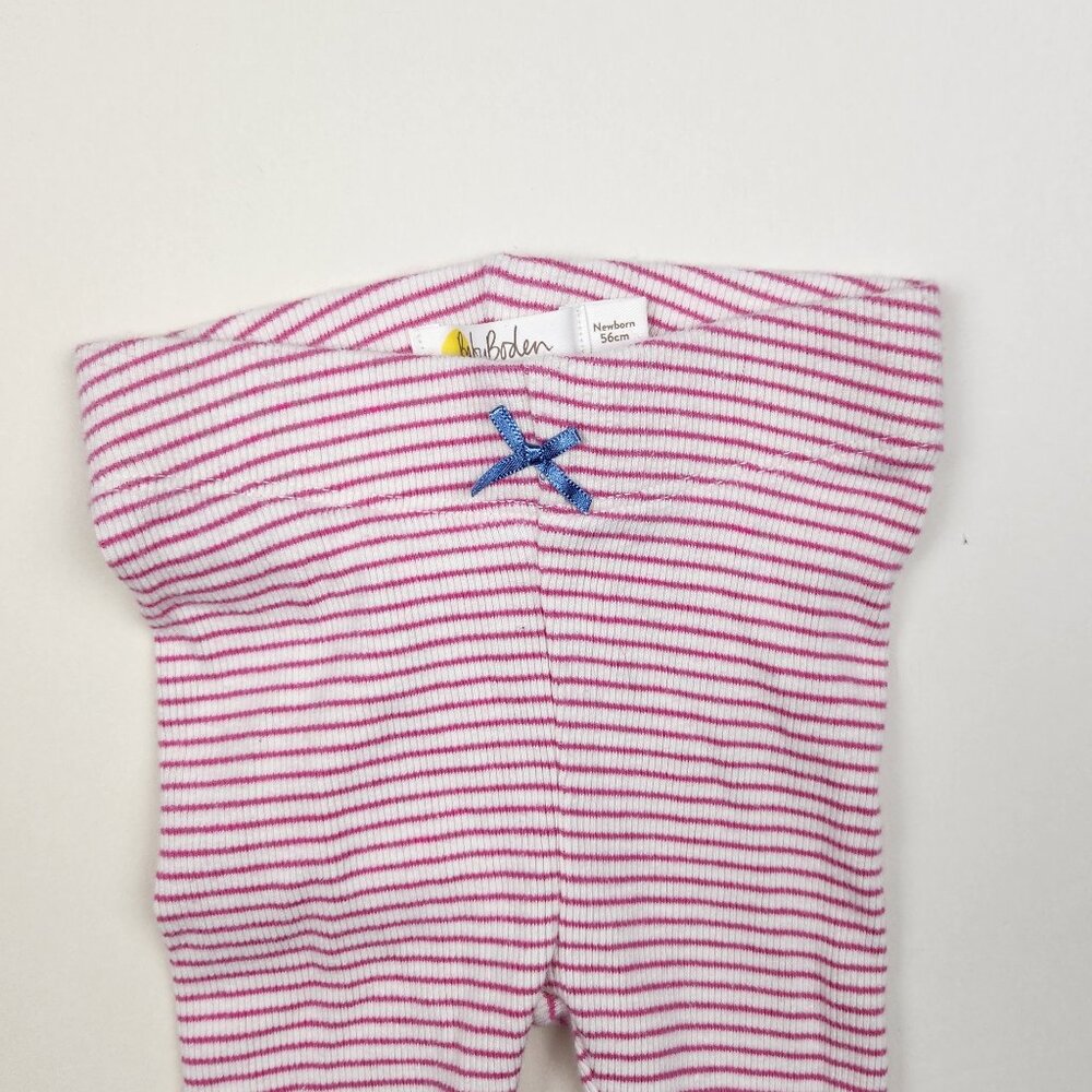 Baby Boden Soft Ribbed Lace Trim Leggings White Pink Stripe sz Newborn - Picture 4 of 8